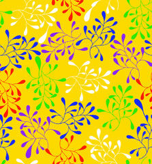 Fototapeta premium Abstract Hand Drawing Colorful Embroidery Leaves Seamless Vector Pattern Isolated Background