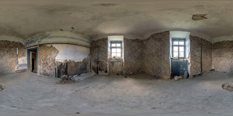 Fototapeta na wymiar 360 hdri panorama in abandoned empty concrete room or unfinished building. full seamless spherical panorama in equirectangular projection, ready AR VR virtual reality content