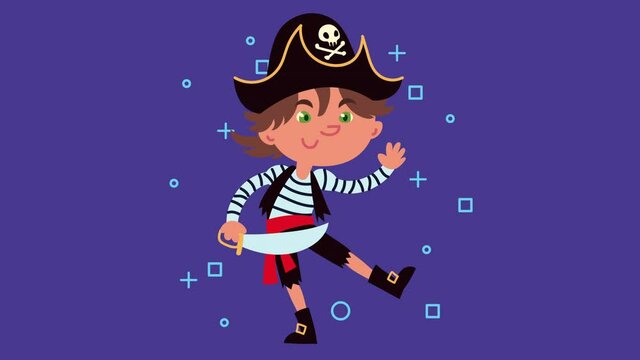 happy halloween animation with little pirate