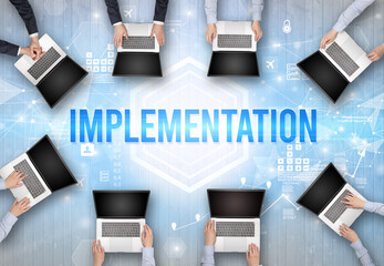 Group of Busy People Working in an Office, technology concept