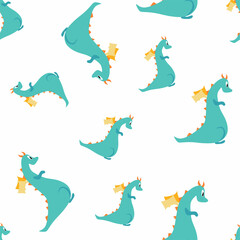 Seamless pattern with a dragon. Vector cartoon children's illustration.