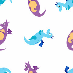 Seamless pattern with a dragon. Vector cartoon children's illustration.