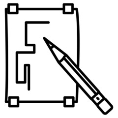 Drawing with a pencil on paper. Learning to draw. Creative studio. Icon, vector, outline, isolated.