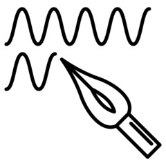 Writing training, penmanship lesson, calligraphy exercise. Metal pen, smooth lines. Icon, vector, outline, isolated.