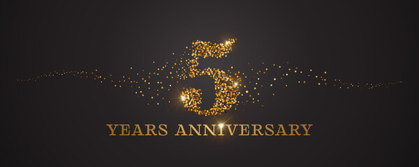 5 years anniversary vector icon, logo. Graphic design element with golden glitter number for 5th anniversary card