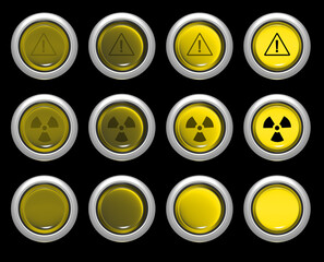 Yellow buttons of different light activity are included with the sign radiation and attention!  3d render