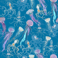 Fototapeta na wymiar Jellyfish seamless pattern.