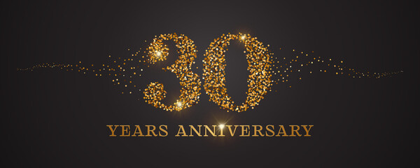 30 years anniversary vector icon, logo. Graphic design element with golden glitter number for 30th anniversary card