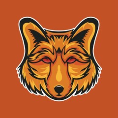 Close-up of the fox's head mascot. with a sharp gaze.