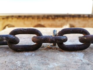 Black chain. The chain on the wall.