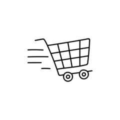 fast cart icon, fast shopping icon in flat black line style, isolated on white background 