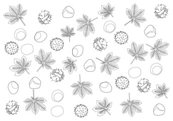 Estampado otoñal en trazo negro sobre fondo blanco. Trazado otoñal