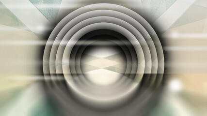 Black and white future technology vision design innovation concept. Science fiction futuristic 3D illustration. Sci fi technology pattern big hall room with lights and circle shaped. Dark background