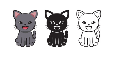 Vector cartoon set of character cute cat for design.