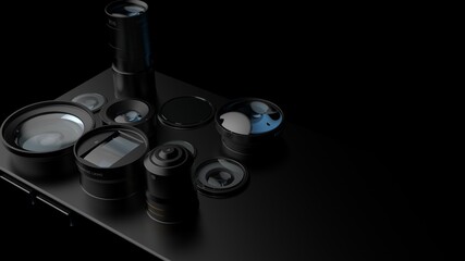 variety of lenses on your phone. an allegorical illustration of the variety and popularity of mobile photography technology