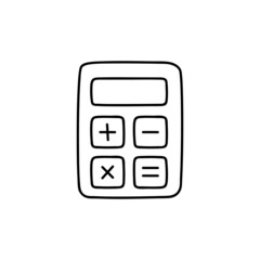 Calculator icon in flat black line style, isolated on white background 