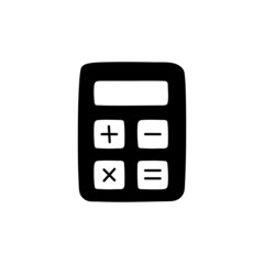 Calculator icon in solid black flat shape glyph icon, isolated on white background 