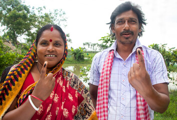 Rural Villager Couple with voters mark on finger