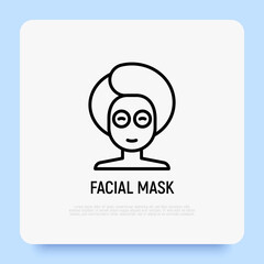 Woman with facial mask thin line icon. Modern vector illustration of SPA procedure.