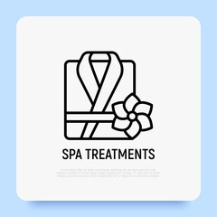 Folded bathrobe thin line icon. Modern vector illustration of SPA treatments.