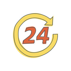 24 Hours service icon in color icon, isolated on white background 