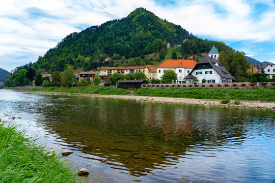 gorgeous town of Lasco in Slovenia with the Spica river bank