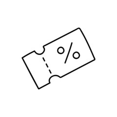 coupon percent discount icon in flat black line style, isolated on white background 