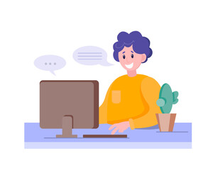  Business Concept illustration. A businessman working on a computer. The working process. Business success concept. Vector illustration in cartoon style