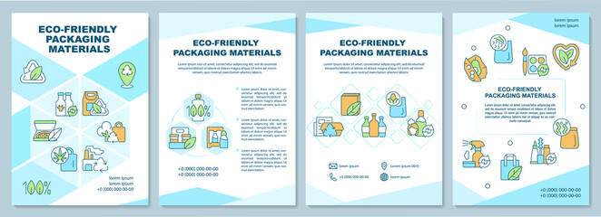 Eco-friendly packaging materials brochure template. Flyer, booklet, leaflet print, cover design with linear icons. Vector layouts for presentation, annual reports, advertisement pages