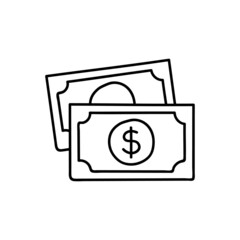 cash icon, payment icon in flat black line style, isolated on white background 