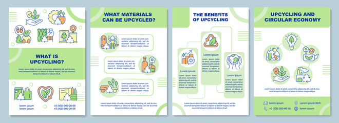 Fototapeta na wymiar What is upcycling brochure template. Recycling of waste. Flyer, booklet, leaflet print, cover design with linear icons. Vector layouts for presentation, annual reports, advertisement pages