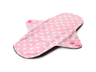 Cloth menstrual pad isolated on white. Reusable female hygiene product