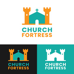 Church Fortress Logo Design Template. A fortified church is a church that is built to serve a defensive role in times of war. Suitable for Church and Historic Building Logo Design.