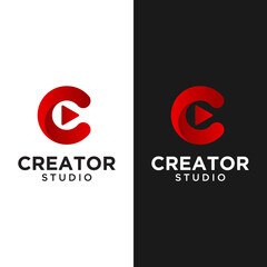 Letter Initial C with Play Button for Creator Logo Design Template. Suitable for Video Film Movie Motion Cinema Studio Production Creator Company Business Industry Simple Modern Hipster Logo Design