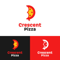Obraz premium Crescent Pizza in Flat Style Logo Design Template. Suitable for Pizzeria Pizza Shop Restaurant Cafe Bakery Company Brand Business Logo Design. 