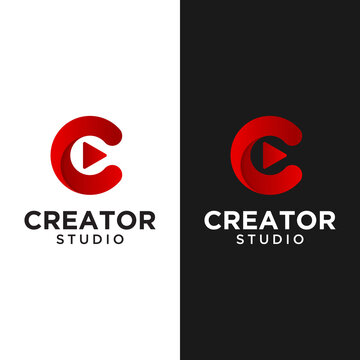 Letter Initial C with Play Button for Creator Logo Design Template. Suitable for Video Film Movie Motion Cinema Studio Production Creator Company Business Industry Simple Modern Hipster Logo Design