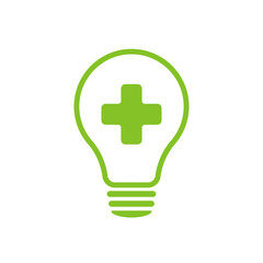 Lamp environmental light bulb with a logo in the form of a cross. Eco world, cross, energy saving lamp and help symbol. Illustration