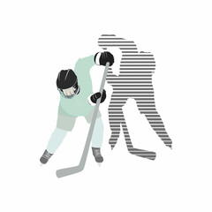 Fototapeta premium Hockey players fighting for the puck. The isolated silhouettes of athletes on a white background. Dynamic vector illusion. Eps 10.