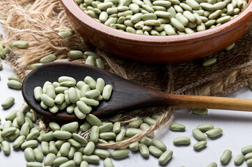 Beans or greens. On white background, in studio. Asturias, Spain
