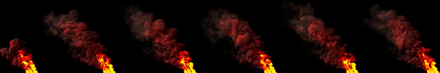 fire, column of air pollution on black isolated - industrial 3D rendering
