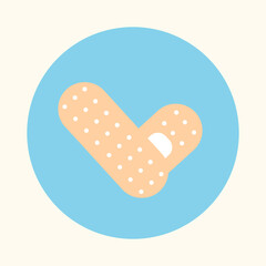 Medical patch flat style. Healthcare checkmark icon for vaccination campaign, card, poster. Vector illustration
