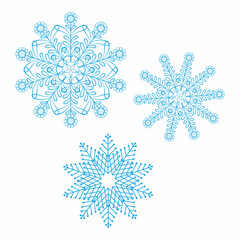 Snowflakes openwork vector graphics hand-drawn, flat design. Winter Christmas print for gift  paper, covers, pin, web, etc.