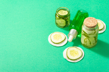 Homemade cucumber cosmetics. Detoxification skin vegetable masks. Natural face lotion, and tonic...