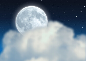 Full Moon with Clouds. Realistic Vector Illustration