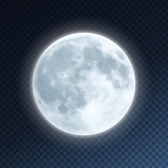 Full Moon on Transparent Background. Realistic Vector Illustration