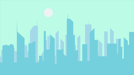 Vector city skyline illustration. City landscape. Daytime city landscape in flat style. Blue