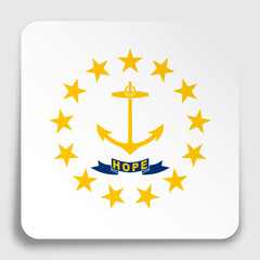 american state of RHODE ISLAND flag icon on paper square sticker with shadow. Button for mobile application or web. Vector