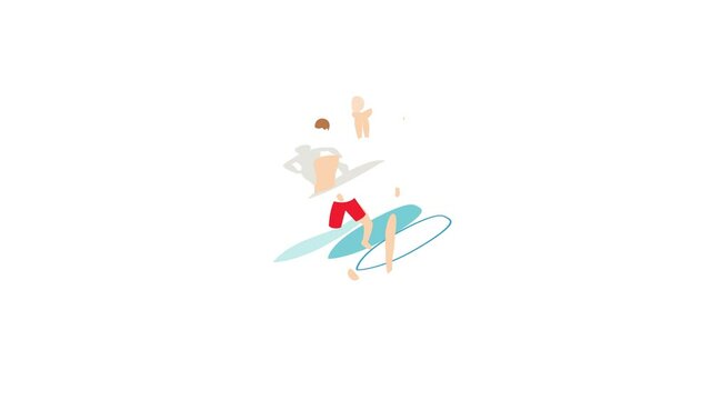 Surfer man on surfboard icon animation isometric best object on white backgound