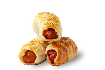 Sausage in dough. Sausage roll isolated over white background.