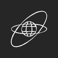 Satellite orbits, trajectories chalk white icon on dark background. Rotation of celestial bodies in geostationary orbit. Low, Medium, High Earth orbit. Isolated vector chalkboard illustration on black